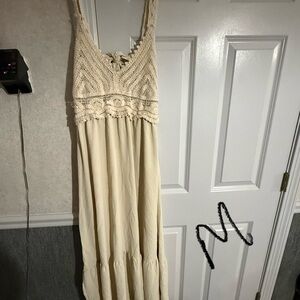 Elegant Cream Crochet Maxi Dress